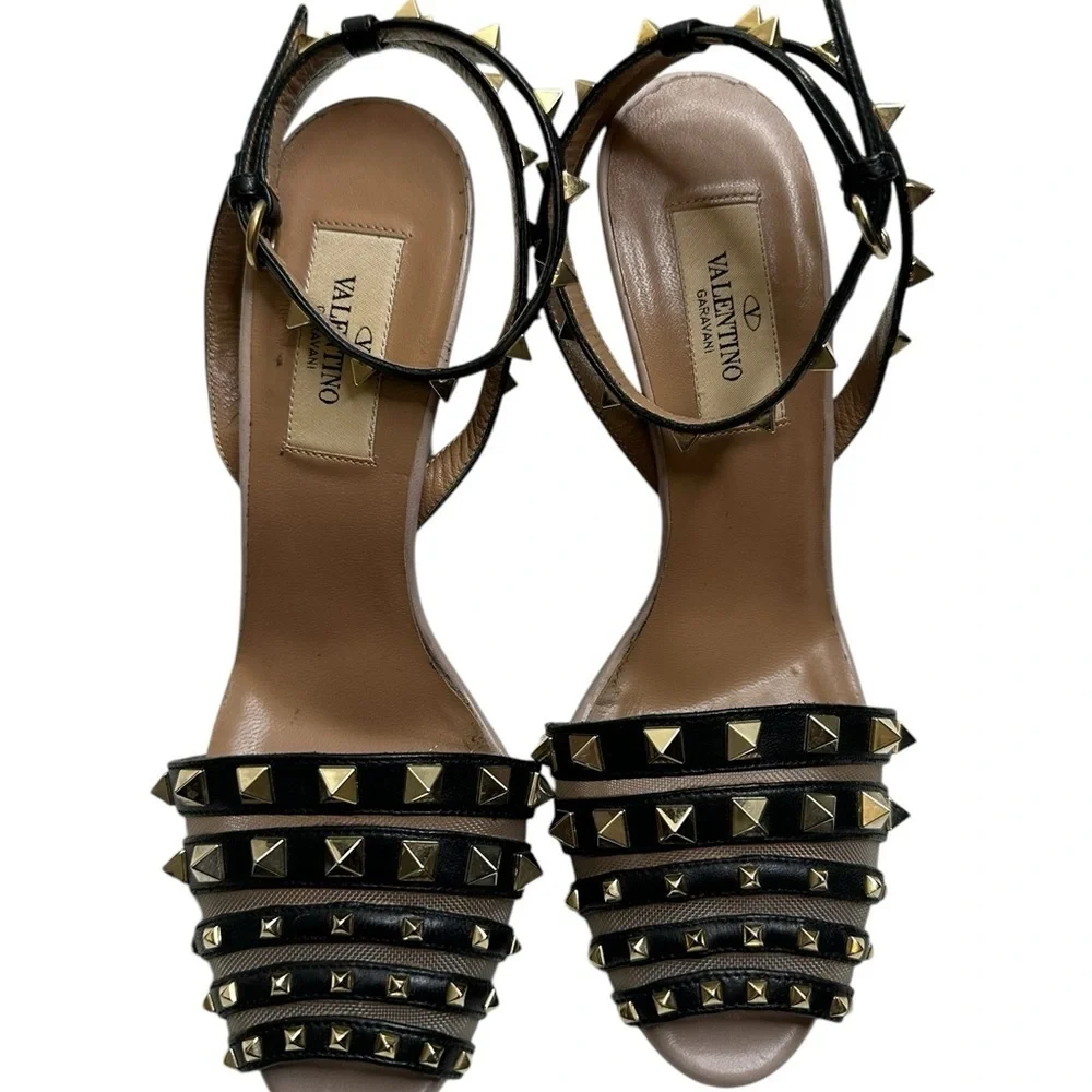 Valentino Black Studded Women's Sandals, pre-owned, used gently, size 36
